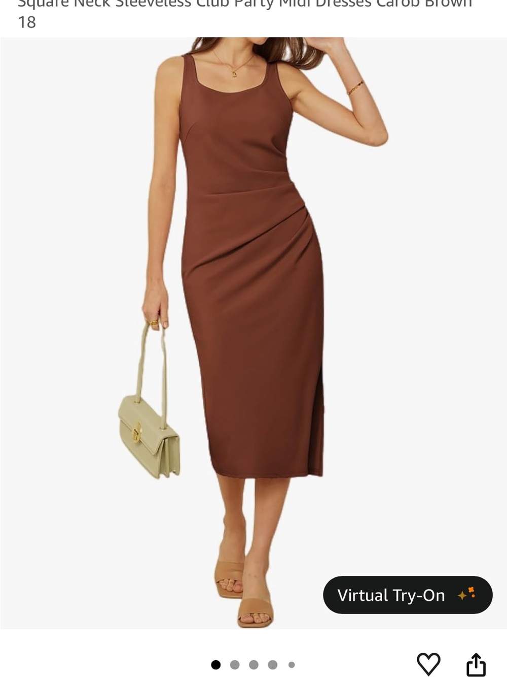 Grace Karin Sleeveless Square Neck Midi Dress in Carob Brown